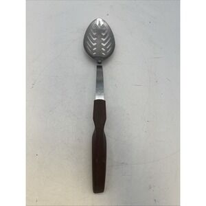 Vintage CUTCO Large Slotted Serving Spoon Classic Brown Swirl Handle USA